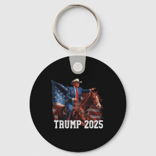 Porte-clés Trump 2025 Cheval à Monture Drapeau Américain Cowb
