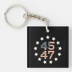 Porte-clés Trump 45 47 Étoiles Vintage USA American Drapeau