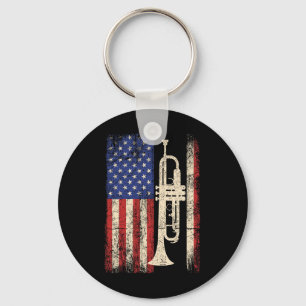 Porte-clés Trumpet Usa American Flag Shirt Jazz Music Vintage