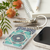 Porte-clés Tuile bleue II de batik (Devant droit)