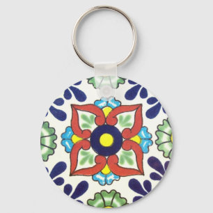 Porte-clés Tuile de Talavera de Mexicain (rouge, vert, jaune,
