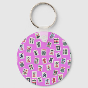 Porte-clés tuiles de MahJongg sur fond rose