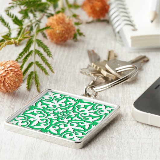 Porte-clés Tuiles marocaines - Jade vert et blanc (Côté)