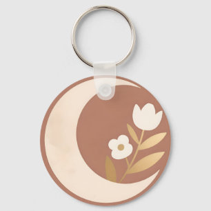 Porte-clés Tulipe Florale Lune Croissante Minimaliste