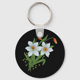 Porte-clés Tulipes et jonquilles Fleurs Fond noir