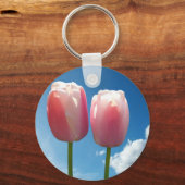 Porte-clés Tulipes fleurs dans le ciel bleu (Recto)