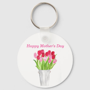 Porte-clés Tulipes roses aquarelle florale élégant Maman