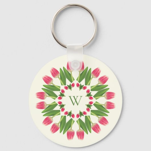 Porte-clés Tulipes roses sur Porte - clé ivoire (Recto)