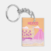 Porte-clés Tulum, Art Voyage, Art Rétro, Rose, Orange (Devant gauche)