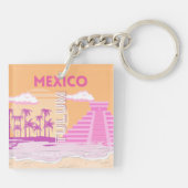 Porte-clés Tulum, Art Voyage, Art Rétro, Rose, Orange (Dos)