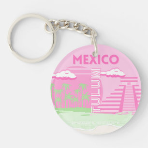 Porte-clés Tulum, Mexique, Art Voyage, Art Preppy, Rose