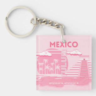 Porte-clés Tulum, Mexique, Art Voyage, Art Rose