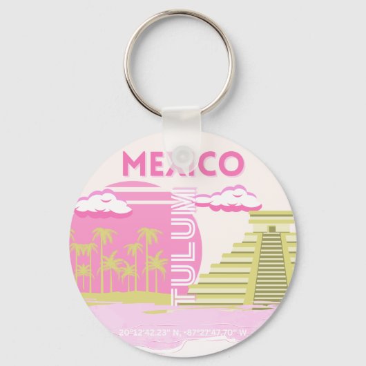 Porte-clés Tulum, Mexique, Art Voyage, Rose (Recto)