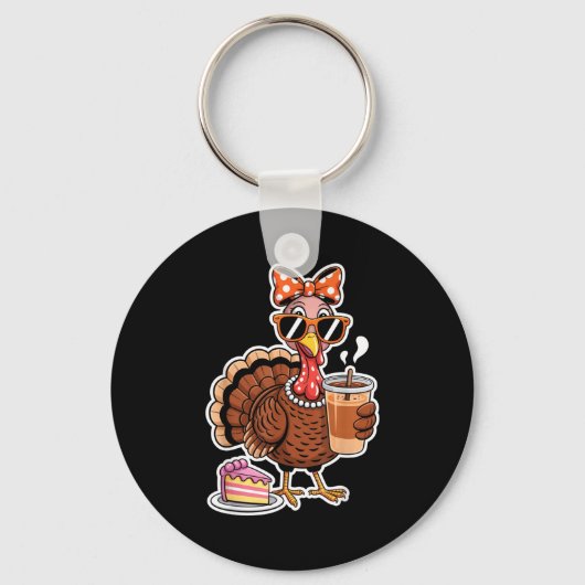 Porte-clés Turkey Drinking Coffee Bow Thanksgiving Womens Tur (Recto)