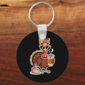 Porte-clés Turkey Drinking Coffee Bow Thanksgiving Womens Tur (Recto)