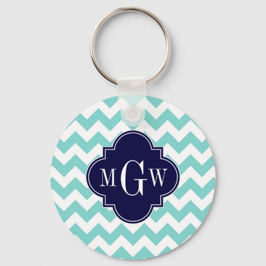 Porte-clés Turq / Aqua Wht Chevron Navy 3 Monogramme initial (Recto)