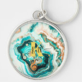 Porte-clés Turquoise Aqua Agate Golden Custom Monogramme mode (Devant)