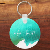 Porte-clés Turquoise Aqua aquarelle mignonne nom cadeau fille (Recto)