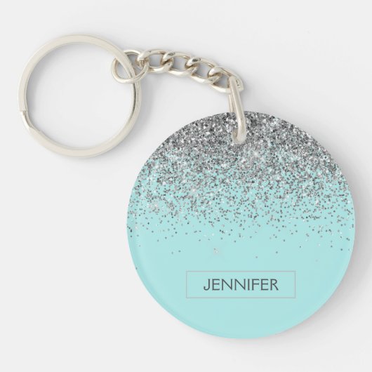 Porte-clés Turquoise Aqua Blue Silver Parties scintillant Gir (Devant)