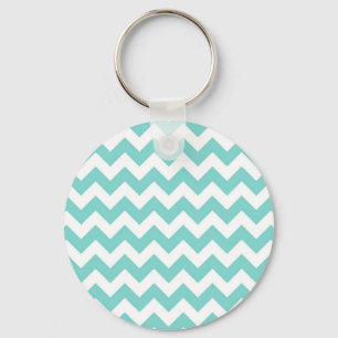 Porte-clés Turquoise Aqua White Chevron Zig Zag