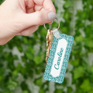 Porte-clés Turquoise avec Motif en dentelle Crochet blanc
