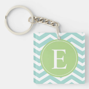 Porte-clés Turquoise blanc Chevron vert Monogramme