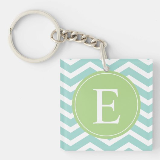 Porte-clés Turquoise blanc Chevron vert Monogramme (Devant)