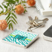 Porte-clés Turquoise Blanc Vert Zèbre Léopard Monogramme de p (Côté)