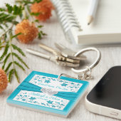 Porte-clés Turquoise Bleu, Argent Deux Cœurs, Un Amour (Devant Droit)