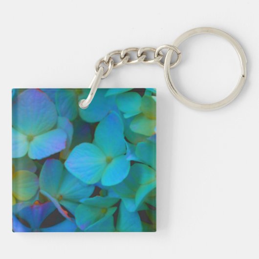 Porte-clés Turquoise bleu jaune rose hydrangée fleurs La Mari (Dos)