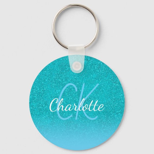 Porte-clés Turquoise bleu parties scintillant aqua vert monog (Recto)