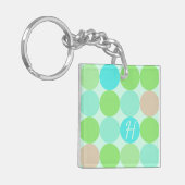 Porte-clés Turquoise Bleu Vert & Cercles Orange Monogramme (Devant gauche)