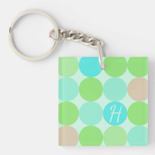 Porte-clés Turquoise Bleu Vert & Cercles Orange Monogramme