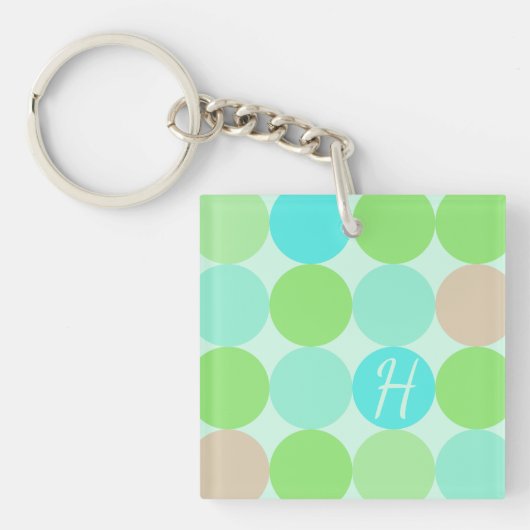 Porte-clés Turquoise Bleu Vert & Cercles Orange Monogramme (Devant)