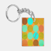 Porte-clés Turquoise Bleu Vert & Cercles Orange Monogramme (Devant gauche)