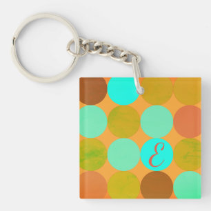 Porte-clés Turquoise Bleu Vert & Cercles Orange Monogramme