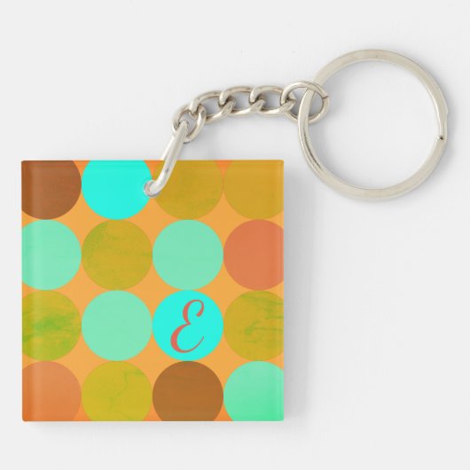 Porte-clés Turquoise Bleu Vert & Cercles Orange Monogramme (Dos)