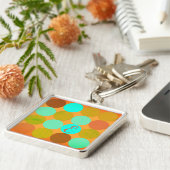 Porte-clés Turquoise Bleu Vert & Cercles Orange Monogramme (Côté)