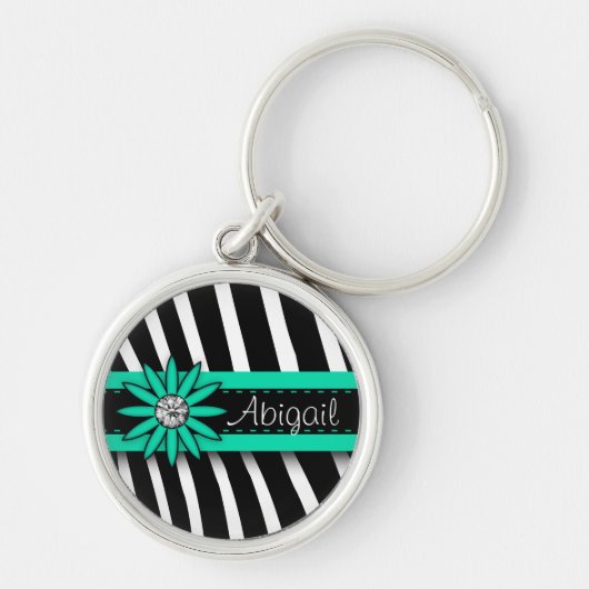 Porte-clés Turquoise Blue Floral Gem & Zebra Pattern (Devant)