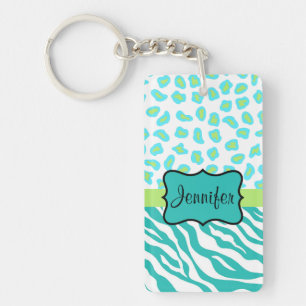 Porte-clés Turquoise citron vert et blanc Zèbre et peau de g