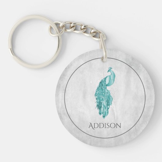 Porte-clés Turquoise Elegant Peacock Porte - clé personnalisé (Devant)