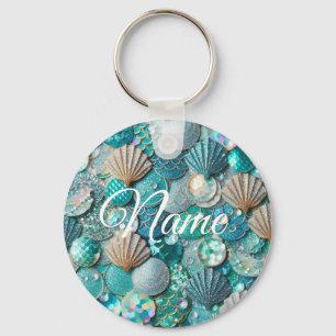 Porte-clés Turquoise Glitterie Sirène Impression Avec Coques
