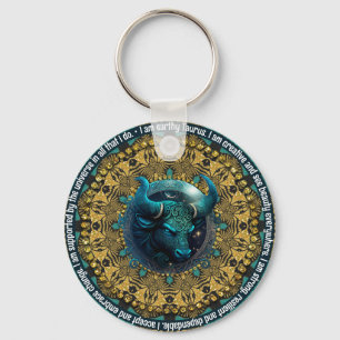 Porte-clés Turquoise+Gold Astrologie Affirmations Taurus Zodi