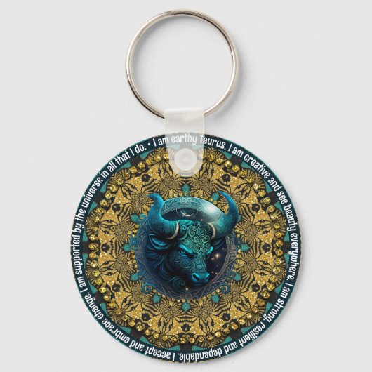 Porte-clés Turquoise+Gold Astrologie Affirmations Taurus Zodi (Recto)