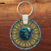 Porte-clés Turquoise+Gold Astrologie Affirmations Taurus Zodi (Recto)
