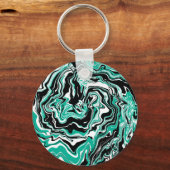 Porte-clés Turquoise, noir et Marbre blanc Fluid Art (Recto)