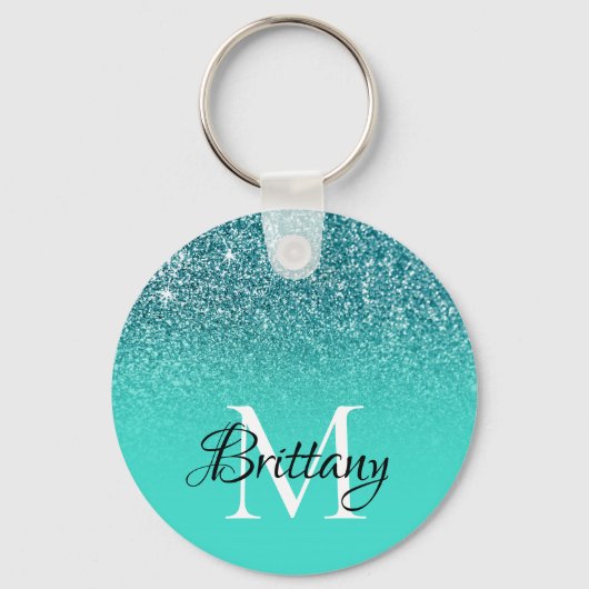 Porte-clés Turquoise Pailleté Ombré Monogramme (Recto)