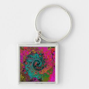 Porte-clés Turquoise Tripant Abstrait Rétro Tourbillon Liquid