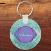 Porte-clés Turquoise vert et mauve Étalons de sirène Monogram (Recto)