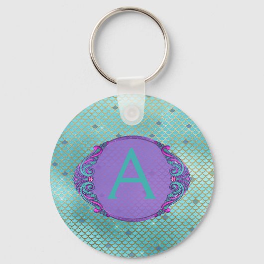 Porte-clés Turquoise vert et mauve Étalons de sirène Monogram (Recto)